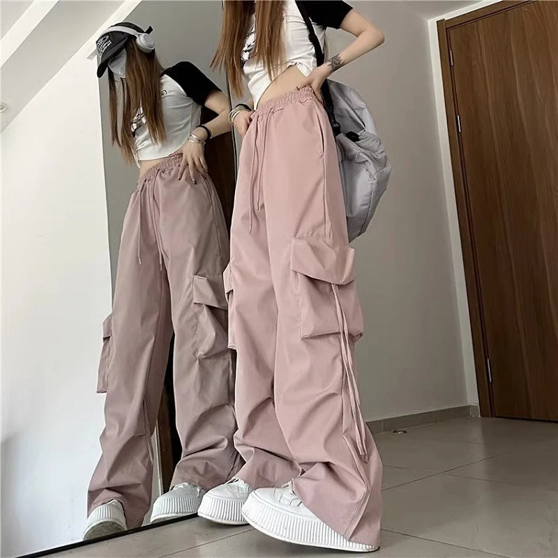 American Women's Overalls Retro Quick Drying Summer High Straight Wide Leg Streamers Loose Casual Floor Length Trousers Trend