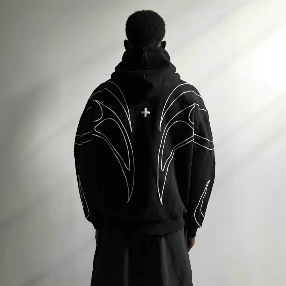 2026 American Style Oversized Embroidered Hoodie Mens Womens Street Hip Hop Unique Double Zipper Design Casual Sweatshirt
