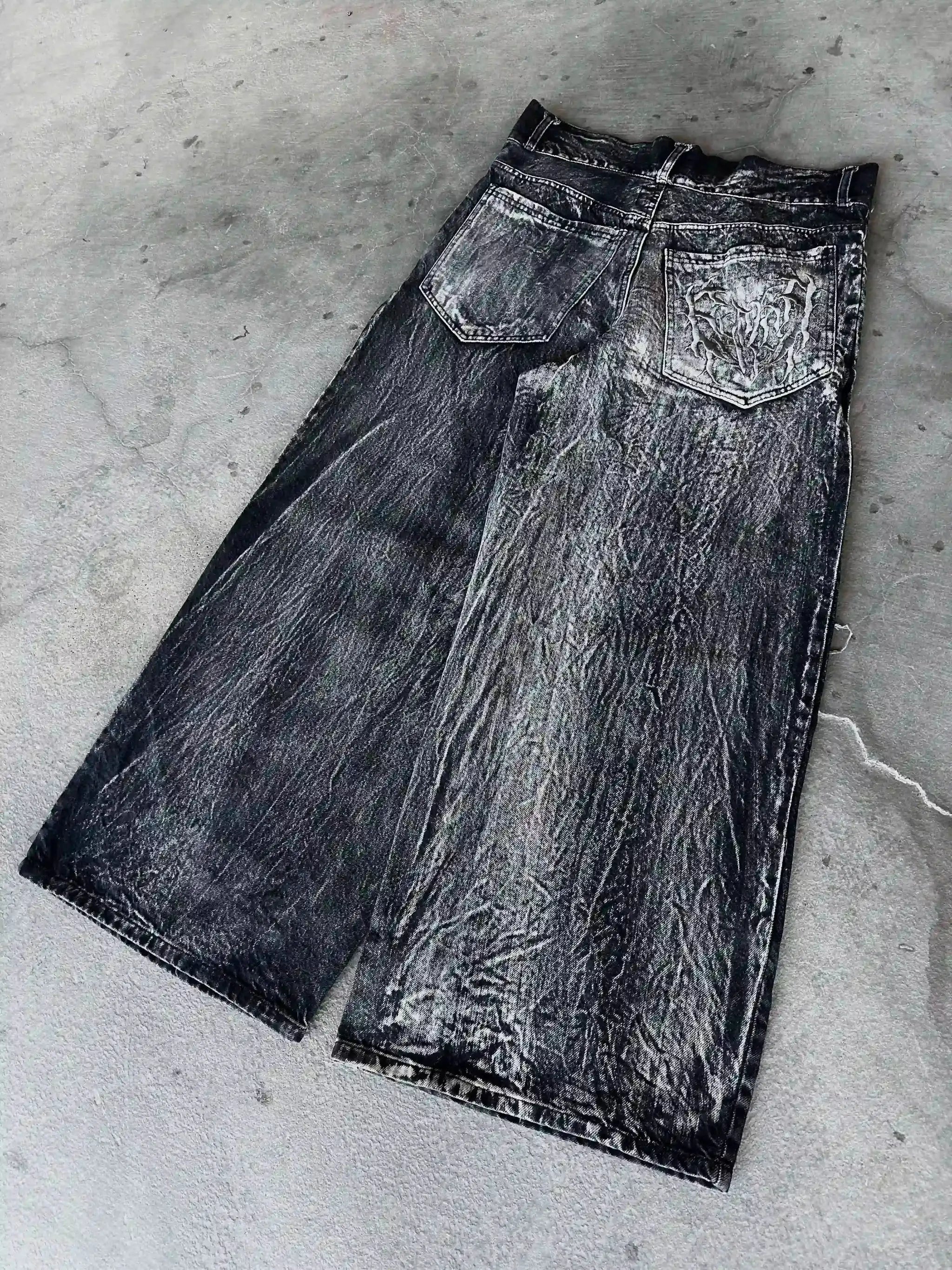Gothic Retro Baggy Unisex Mopping Pants Y2K Phantom Jeans High Street Spider Embroidered Patch Hip Hop Streetwear Straight Jeans