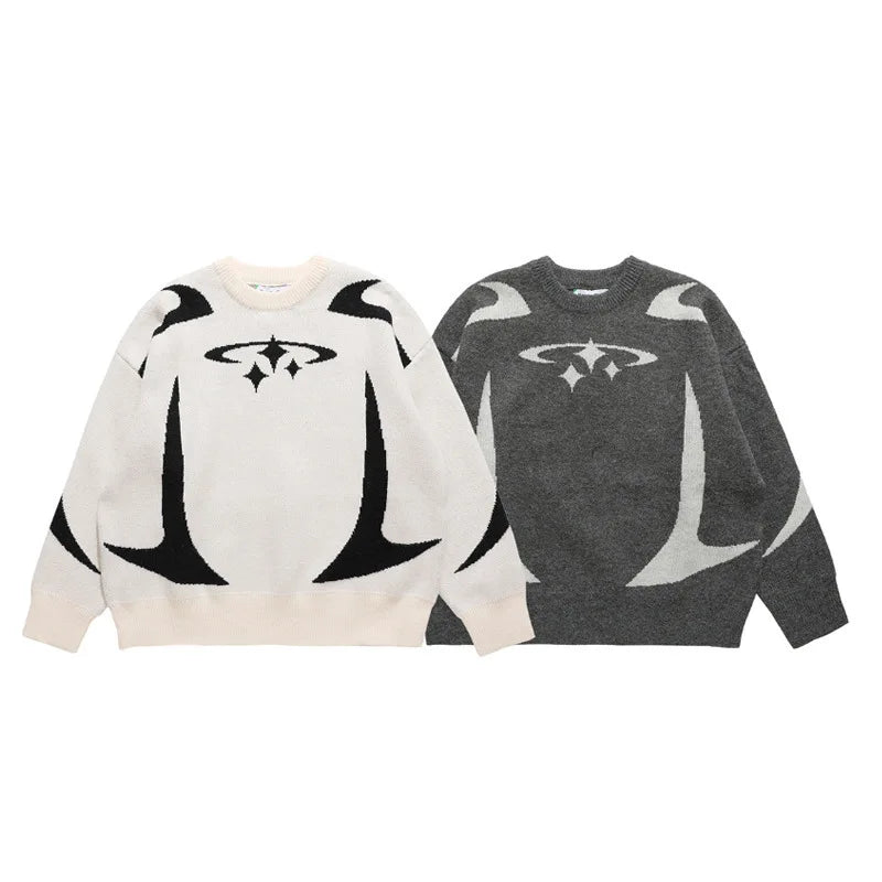 Casual Commuter Style Oversized round Neck Knitwear Women's Pullover Sweater Geometric Pattern Long Sleeve Comfortable Leisure