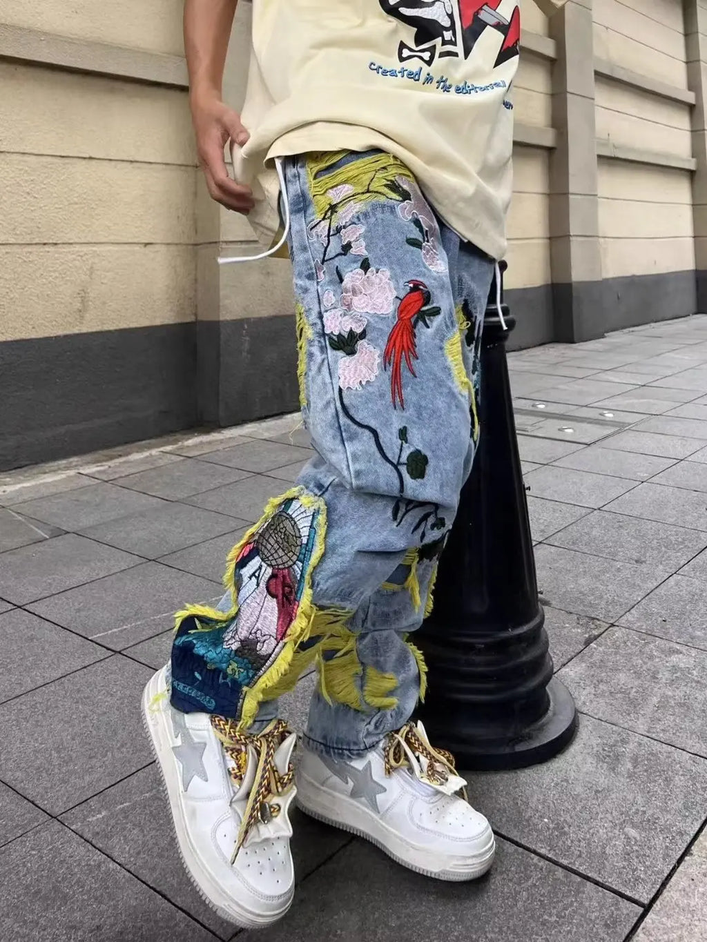Embroidery heavy industry jeans couple summer trend hip-hop high street American style y2k new brushed loose straight-leg pants