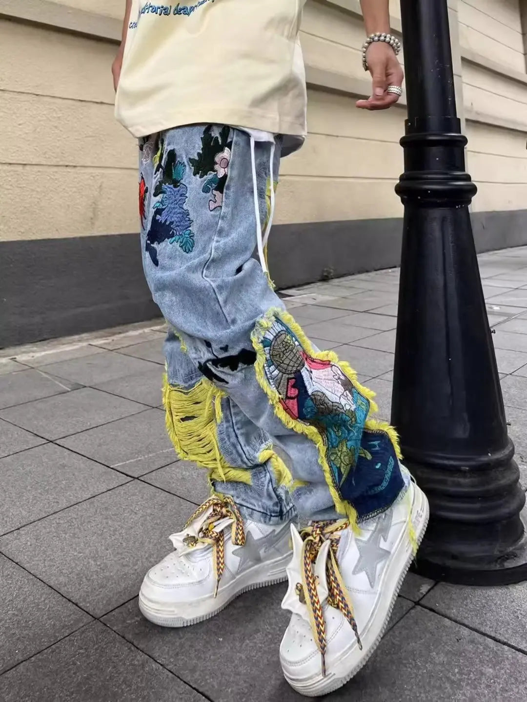 Embroidery heavy industry jeans couple summer trend hip-hop high street American style y2k new brushed loose straight-leg pants