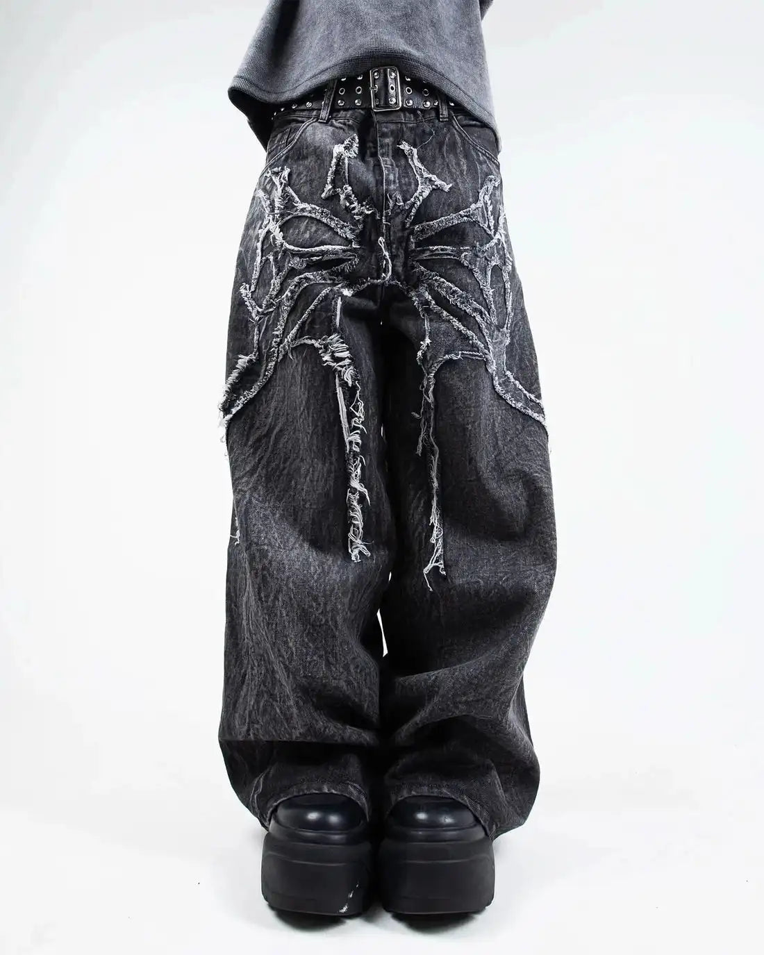 Gothic Retro Baggy Unisex Mopping Pants Y2K Phantom Jeans High Street Spider Embroidered Patch Hip Hop Streetwear Straight Jeans