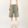 Women's Shorts Denim Leopard Print High Waisted Straight Leg Pants Street Harajuku Y2K Retro Versatile Fashion Wide Leg Jeans