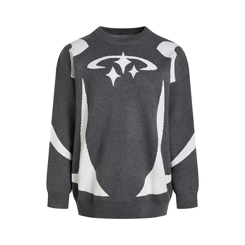 Casual Commuter Style Oversized round Neck Knitwear Women's Pullover Sweater Geometric Pattern Long Sleeve Comfortable Leisure