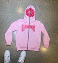 Harajuku Pink Petal Print Sweatshirts Full Zip Hoodie Streetwear Jacket Y2K Clothes New Lounge Wear Tracksuit Men Cloth NM33