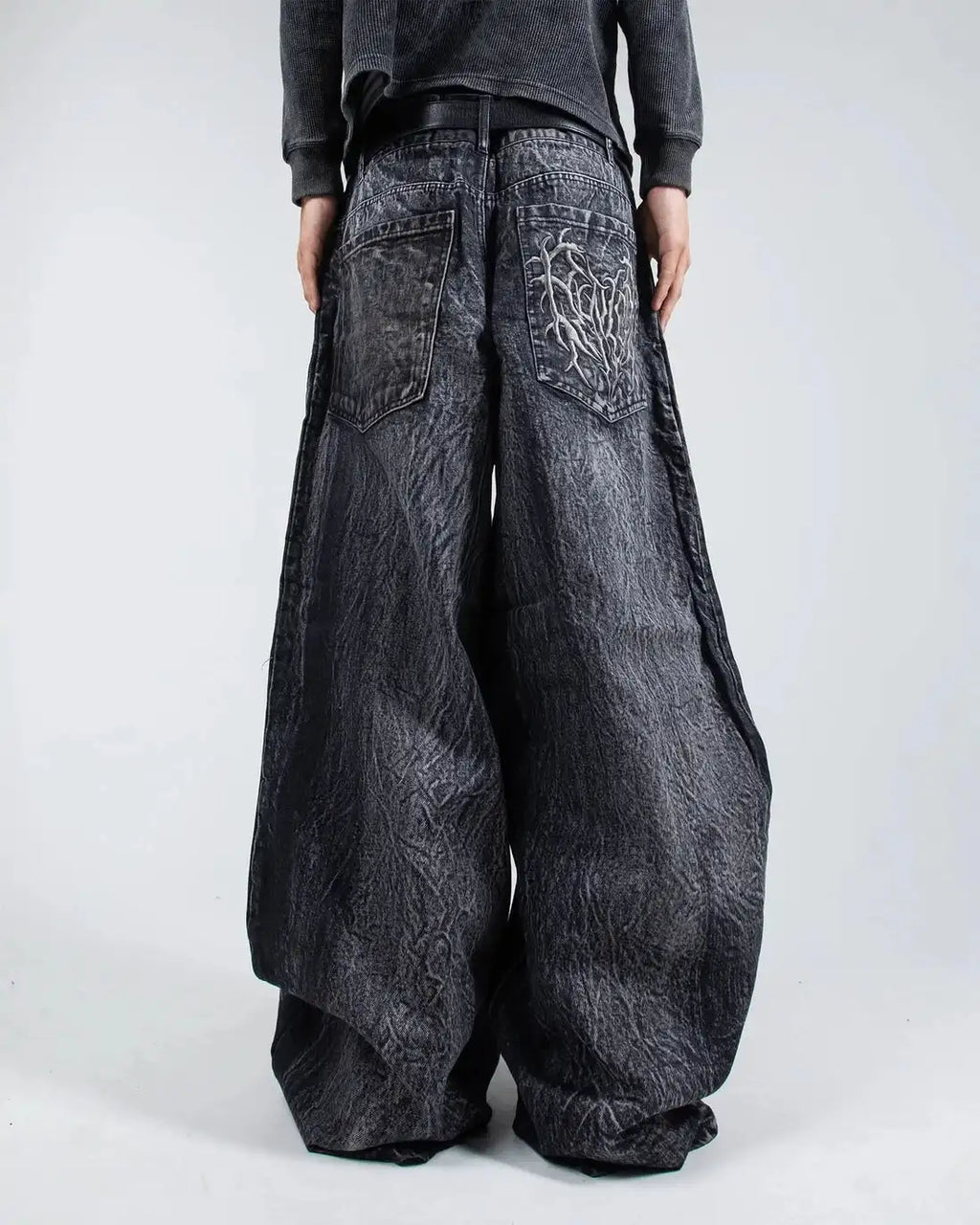 Gothic Retro Baggy Unisex Mopping Pants Y2K Phantom Jeans High Street Spider Embroidered Patch Hip Hop Streetwear Straight Jeans