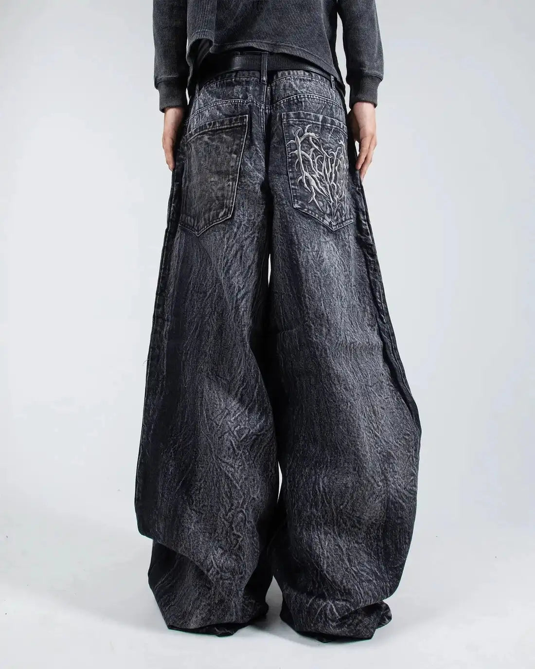 Gothic Retro Baggy Unisex Mopping Pants Y2K Phantom Jeans High Street Spider Embroidered Patch Hip Hop Streetwear Straight Jeans