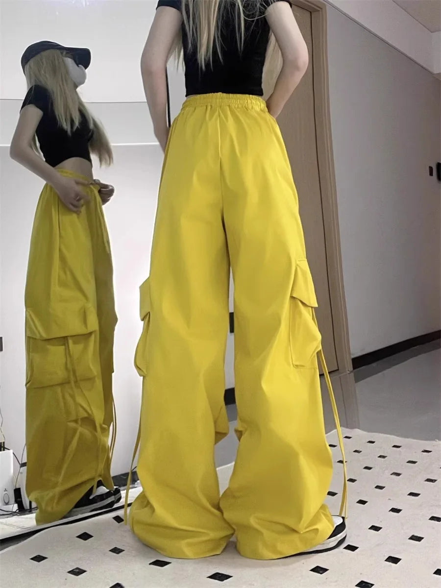 American Women's Overalls Retro Quick Drying Summer High Straight Wide Leg Streamers Loose Casual Floor Length Trousers Trend