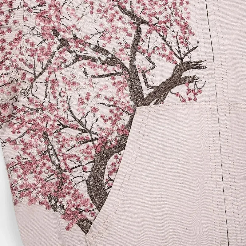 Harajuku Plum Tree Embroidered Oversized Pink Zipper Hoodies For Men and Women Y2K New Gothic Fashion Retro Street Sweatshirts
