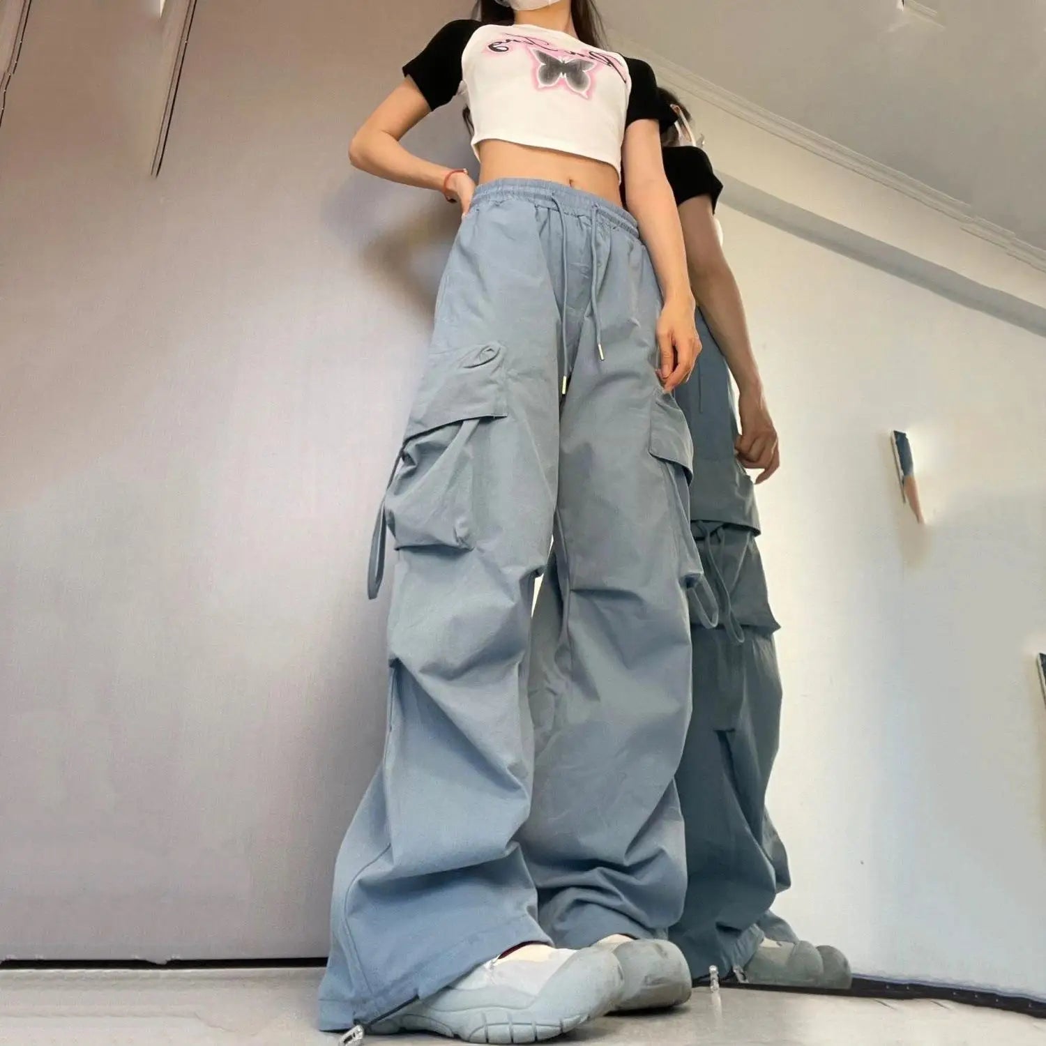 American Women's Overalls Retro Quick Drying Summer High Straight Wide Leg Streamers Loose Casual Floor Length Trousers Trend