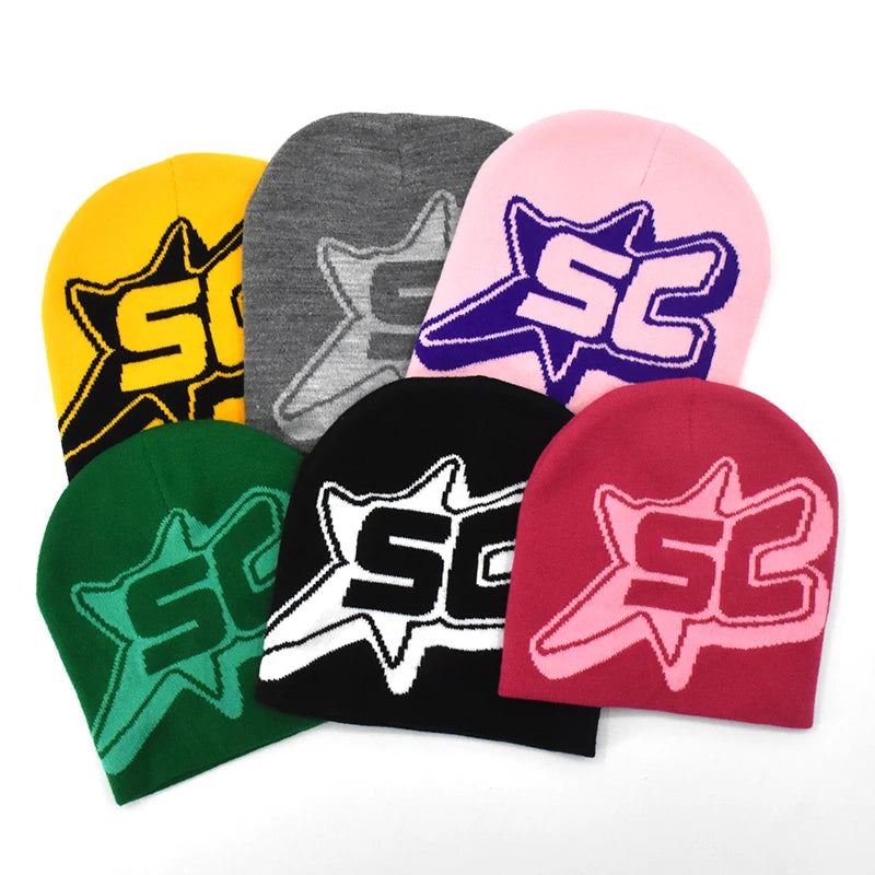 New Beanie Wool Cap Y2K Women Men Winter Autumn Warm Knitted Bonnet Cap Soft Wool Skullies Beanies SC Printing Caps Boys Gifts