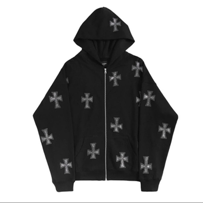 Rhinestone Full Zip Hoodie Goth Sweatshirt Pull Long Sleeve Black Hoodies Y2k Fashion Men's Women's Sport Jackets Coats New 2023