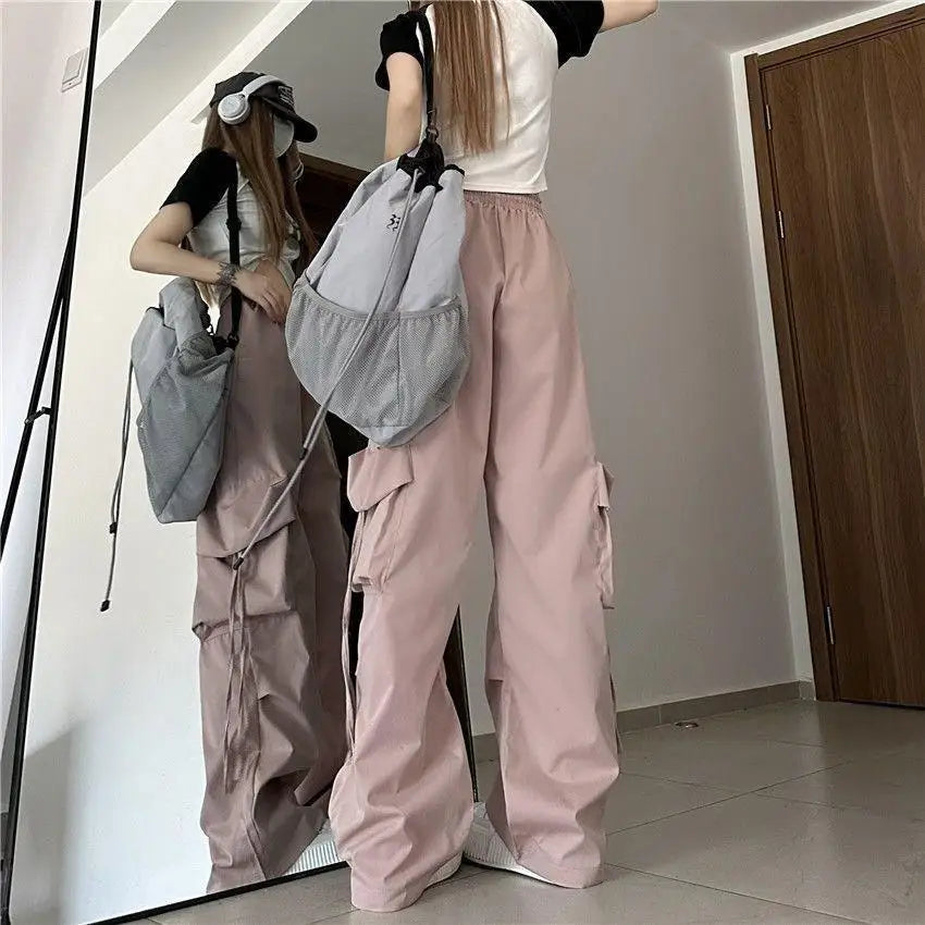 American Women's Overalls Retro Quick Drying Summer High Straight Wide Leg Streamers Loose Casual Floor Length Trousers Trend