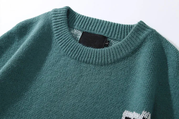 Men Loose Sweaters Black Skeleton Bone Print Pullovers Women Vintage Retro Knitted Sweater Autumn Cotton Pullover Unisex 3XL