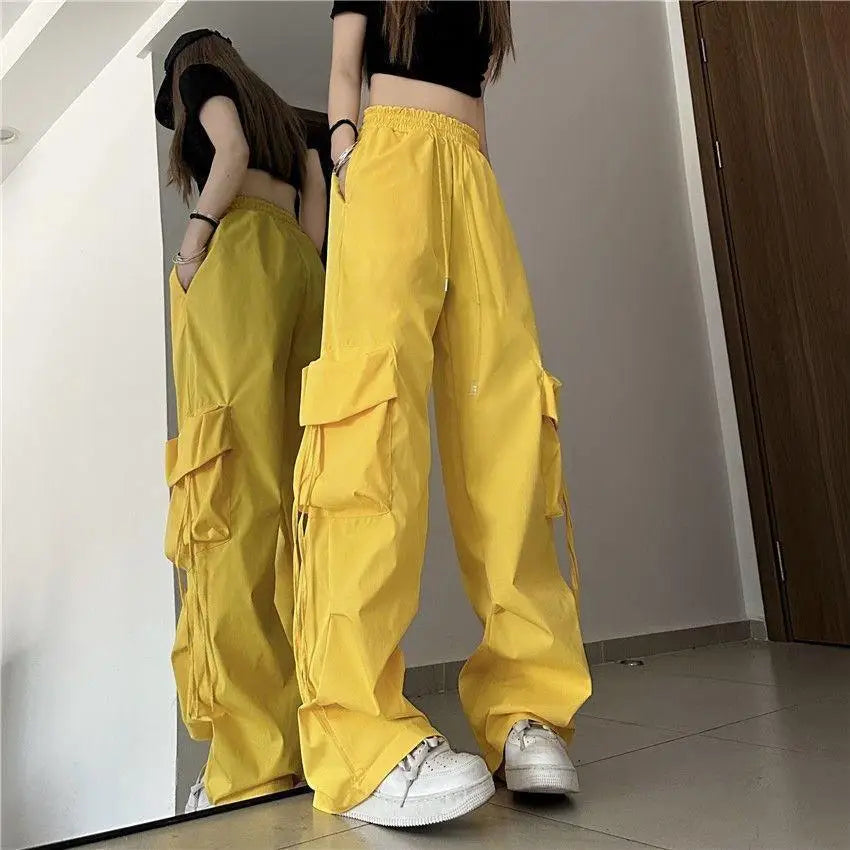 American Women's Overalls Retro Quick Drying Summer High Straight Wide Leg Streamers Loose Casual Floor Length Trousers Trend