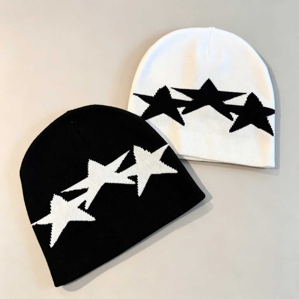 Y2K Five Pointed Star Casual Cozy Winter Warm Beanie Hat Knit Beanie Fashionable Street Style Winter Warm Knit Hat Unisex Pull-O