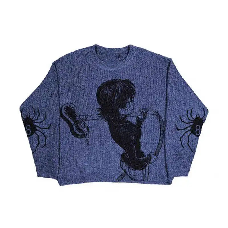 Y2k Women Aesthetic Y2k Clothes Top Portrait Black Streetwear Men Gothic Pullover Autumn Knitted Sweater Harajuku Cotton Sweater