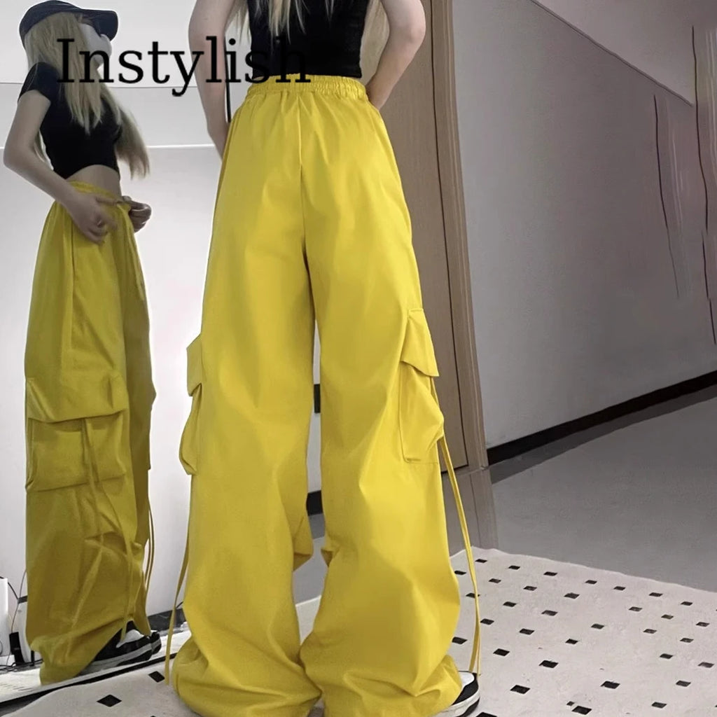 American Women's Overalls Retro Quick Drying Summer High Straight Wide Leg Streamers Loose Casual Floor Length Trousers Trend