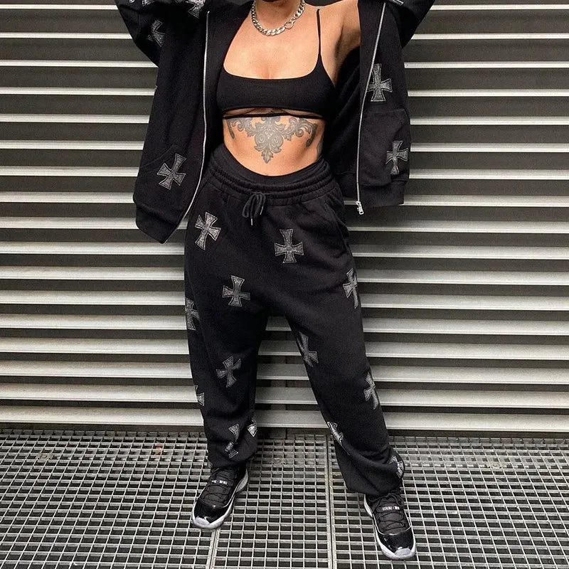 Rhinestone Full Zip Hoodie Goth Sweatshirt Pull Long Sleeve Black Hoodies Y2k Fashion Men's Women's Sport Jackets Coats New 2023