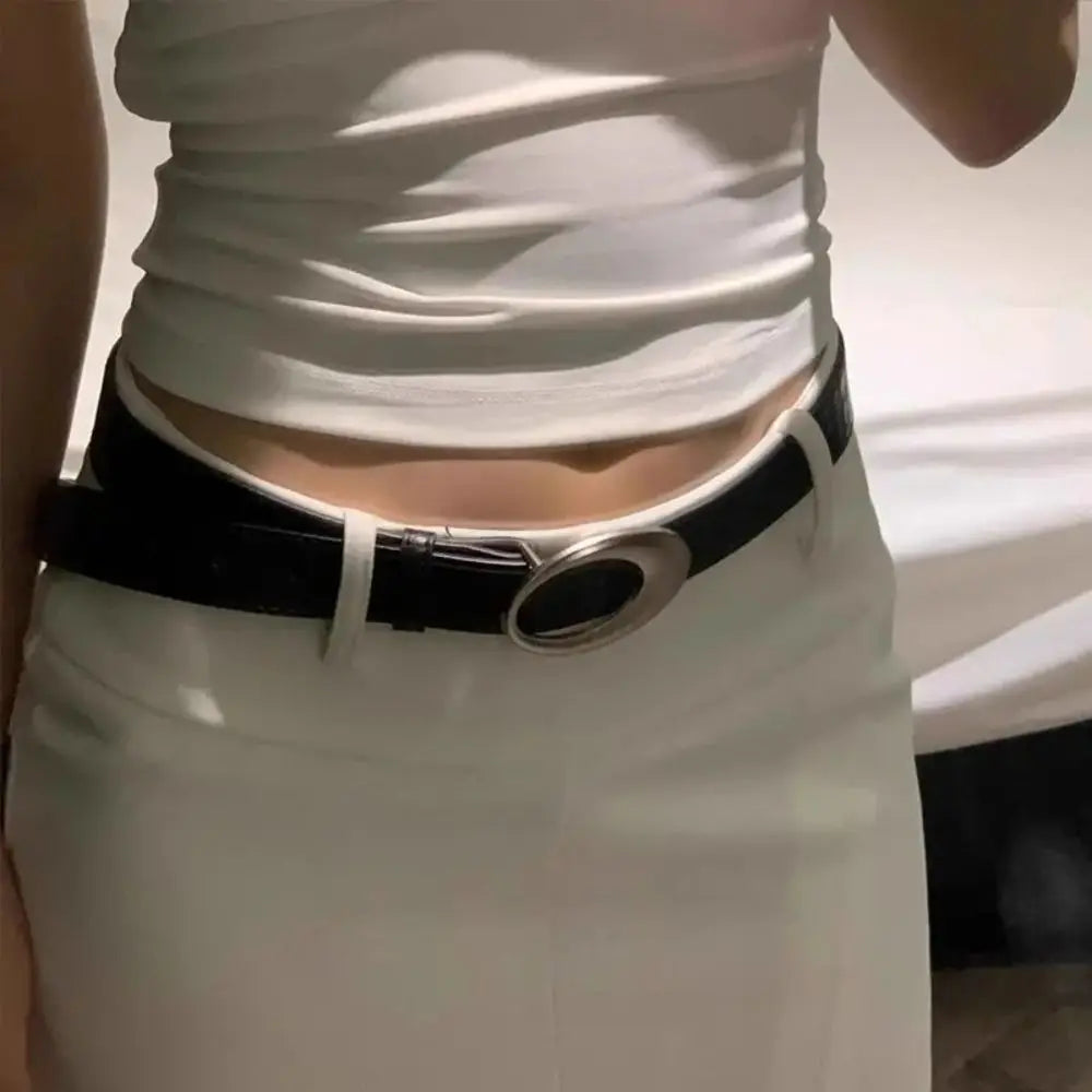 Adjustable Women's Crocodile-patterned Belt Simple Pin Buckle Imitation Leather Waist Belt Red Black Dress Waistband