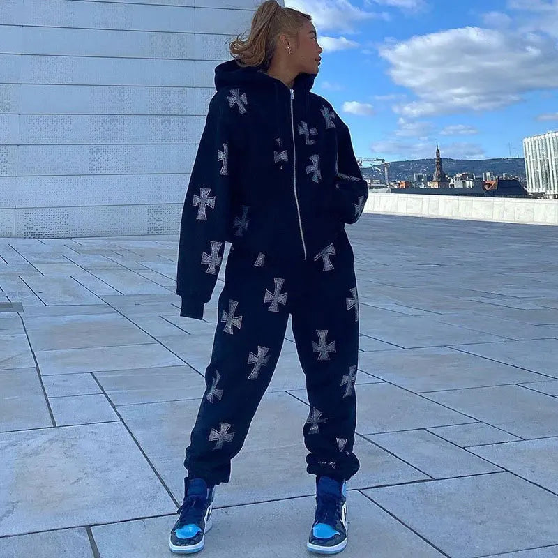 Rhinestone Full Zip Hoodie Goth Sweatshirt Pull Long Sleeve Black Hoodies Y2k Fashion Men's Women's Sport Jackets Coats New 2023