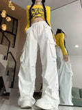2025 Hip Hop Style White Y2k Baggy Kpop Pleated Trousers Cargo Parachute Pants Oversized Korean Streetwear Wide Leg Joggers 90s