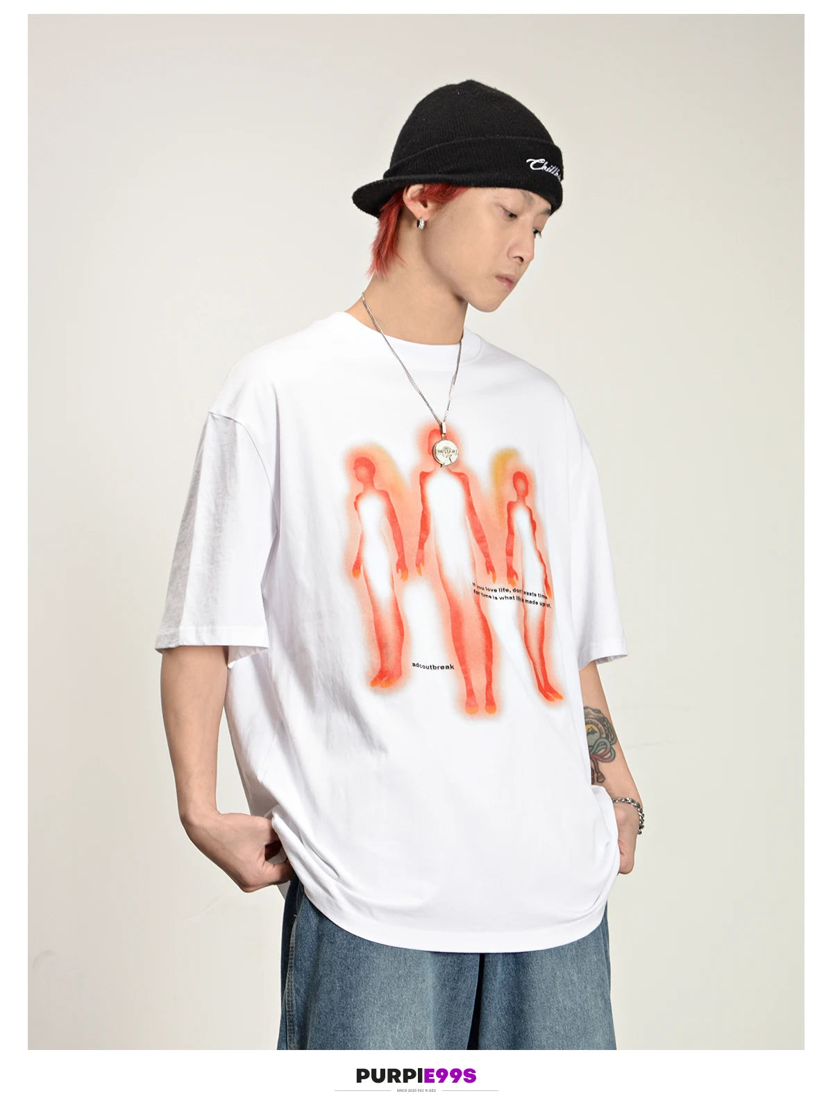 Vintage Oversized Men's Clothing Streetwear Abstract Shadow Graphic Print Distressed Black Tshirt Hip Hop Harajuku Y2k Goth Tops