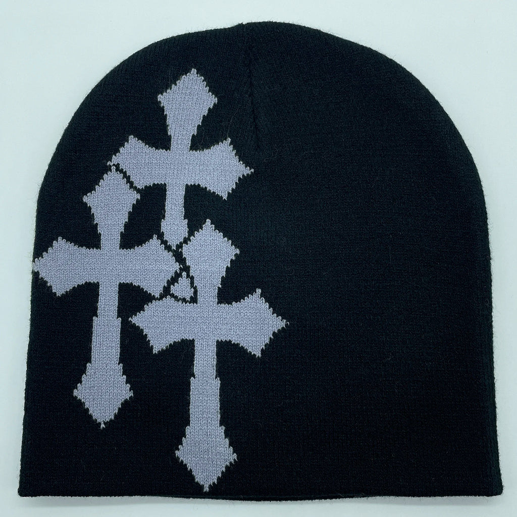 Y2K Crucifix Jacquard Knitted Hat, European and American Popularity Hip Hop Hat, Street Trend Fashion Personality Adult Hat