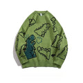 Men Streetwear Cartoon Dinosaur Sweater Hip-hop Loose Fit Round Neck Knitwear All-over Print Pullover Casual Sweater Men Women