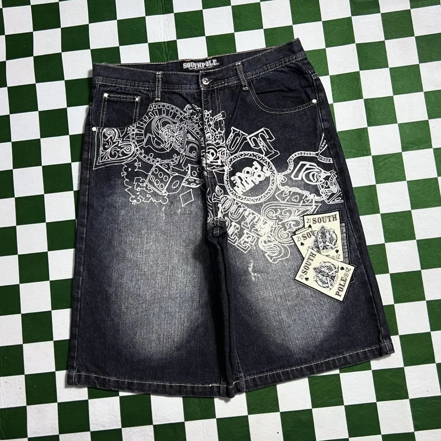 Streetwear Denim Shorts Mens Embroidery American Hip Hop Printed Loose Shorts Gothic Retro Harajuku Fashion Y2K New Shorts