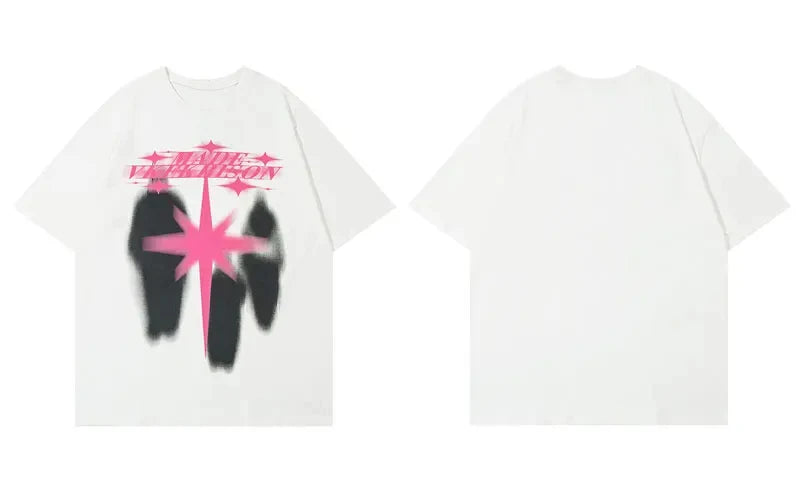 2024 Men T Shirt Streetwear Star Shadow Graphic T-Shirt Hip Hop Oversized Harajuku Tshirt Cotton Unisex Tops Tee Black White Y2K