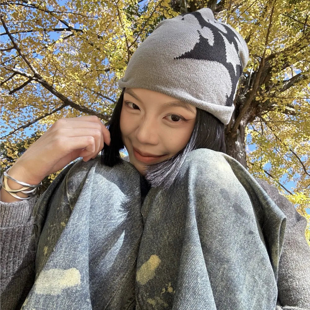 Women Hat Knitting Beanies Goth Star Caps Men Y2k Streetwear Winter Fashion Pullover Kpop Harajuku Vintage Warm Hip Hop Unisex