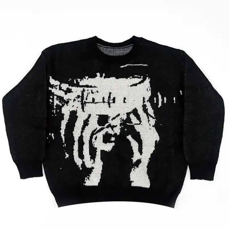 Y2k Women Aesthetic Y2k Clothes Top Portrait Black Streetwear Men Gothic Pullover Autumn Knitted Sweater Harajuku Cotton Sweater