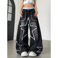 YIBASHU Women's Black Gothic Emo Y2k Gyaru Baggy Jeans Oversize Denim Trousers Vintage Harajuku Grunge Star Wide Leg Jean Pants