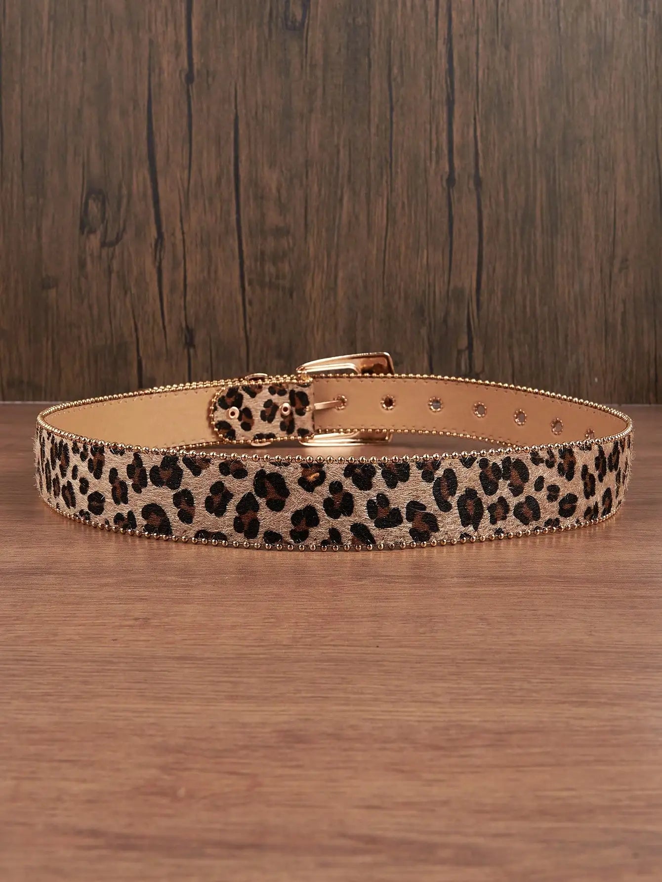 1pc Men Leopard Vintage Engraved Metal Buckle Pearl Edged Jeans Belt, Versatile For Casual Wear Halloween