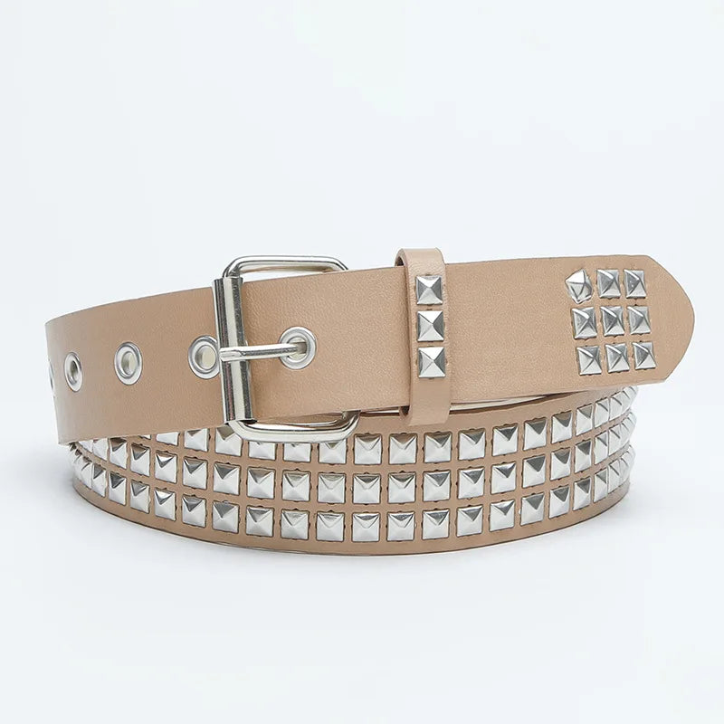 New Fashion Rivet Belt Men and Women's Studded Belt Punk Goth Rock With Pin Buckle PU Leather Waistband Jeans Y2K Accessories
