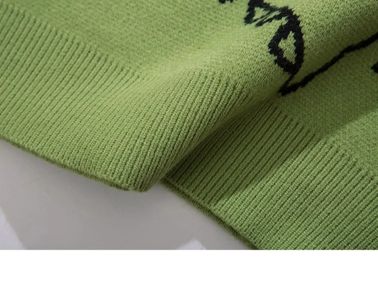 Men Streetwear Cartoon Dinosaur Sweater Hip-hop Loose Fit Round Neck Knitwear All-over Print Pullover Casual Sweater Men Women