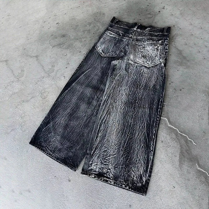 Gothic Retro Baggy Unisex Mopping Pants Y2K Phantom Jeans High Street Spider Embroidered Patch Hip Hop Streetwear Straight Jeans