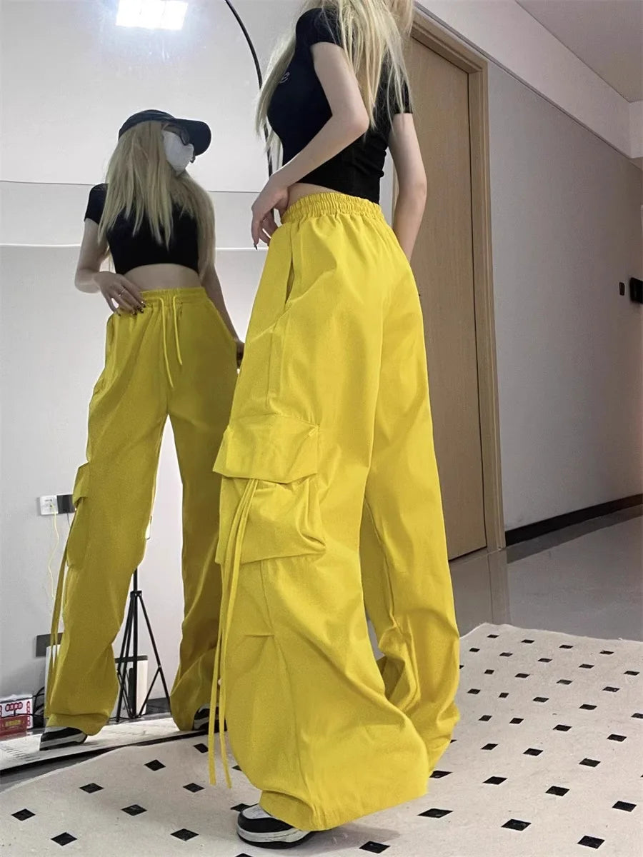 American Women's Overalls Retro Quick Drying Summer High Straight Wide Leg Streamers Loose Casual Floor Length Trousers Trend