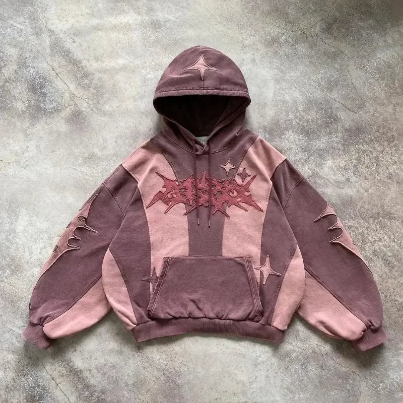 Harajuku Plum Tree Embroidered Oversized Pink Zipper Hoodies For Men and Women Y2K New Gothic Fashion Retro Street Sweatshirts
