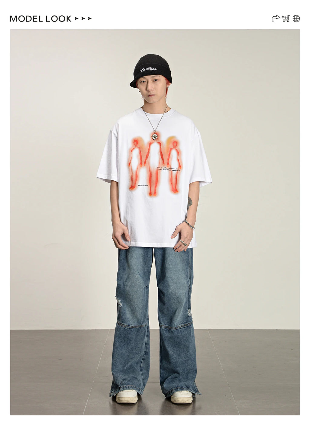 Vintage Oversized Men's Clothing Streetwear Abstract Shadow Graphic Print Distressed Black Tshirt Hip Hop Harajuku Y2k Goth Tops