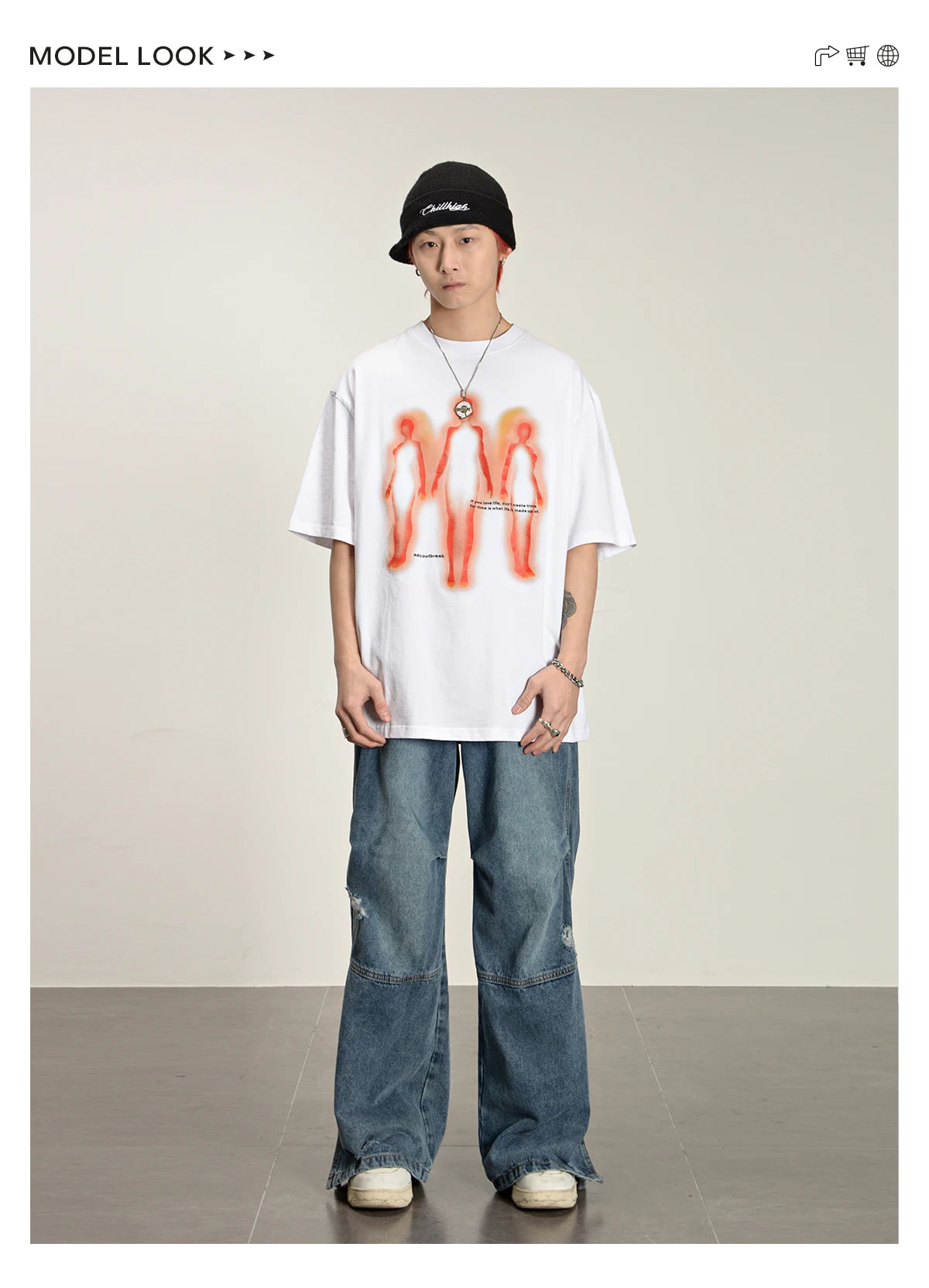 Vintage Oversized Men's Clothing Streetwear Abstract Shadow Graphic Print Distressed Black Tshirt Hip Hop Harajuku Y2k Goth Tops