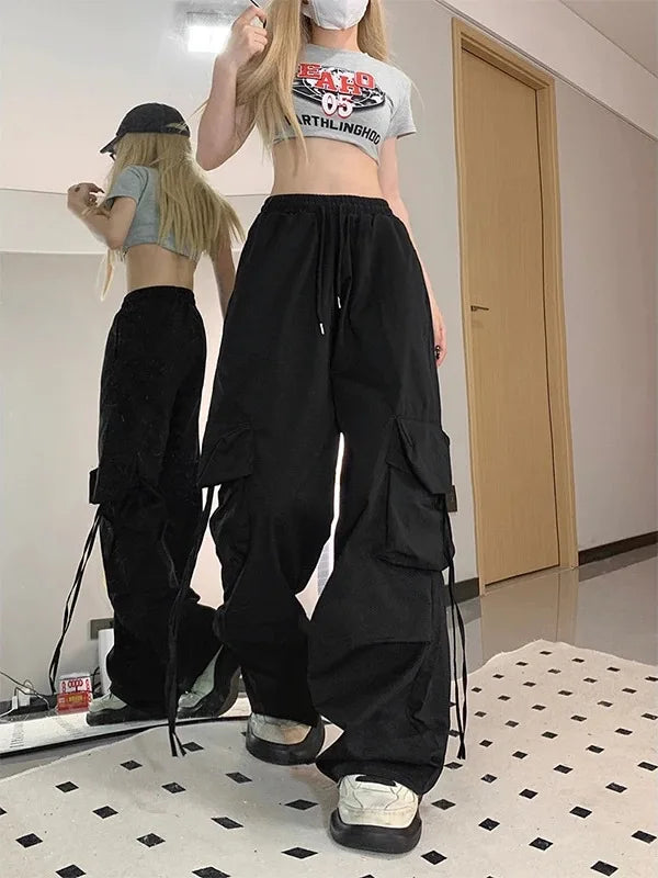 American Women's Overalls Retro Quick Drying Summer High Straight Wide Leg Streamers Loose Casual Floor Length Trousers Trend