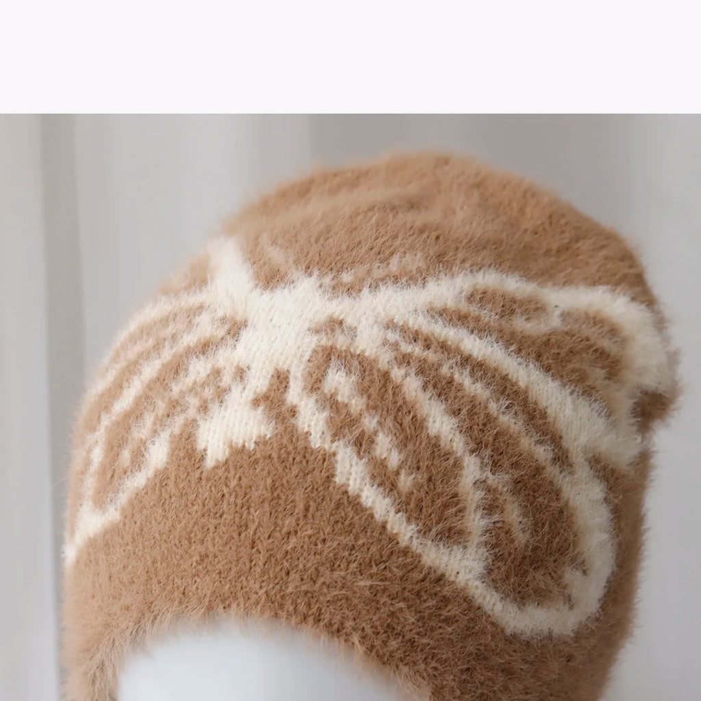 2024 new y2k bow pattern Beanies Hat Men Winter Autunm Warm Knitted Bonnet Cap Soft  Skullies Beanies Caps Boys Gifts