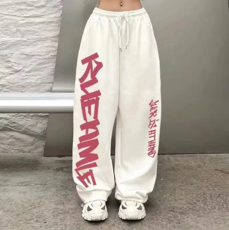 High Waist Hip-hop Sports Pants for Women Street Dance Y2K Letter Print Vintage Trousers Summer New Kids Fashion