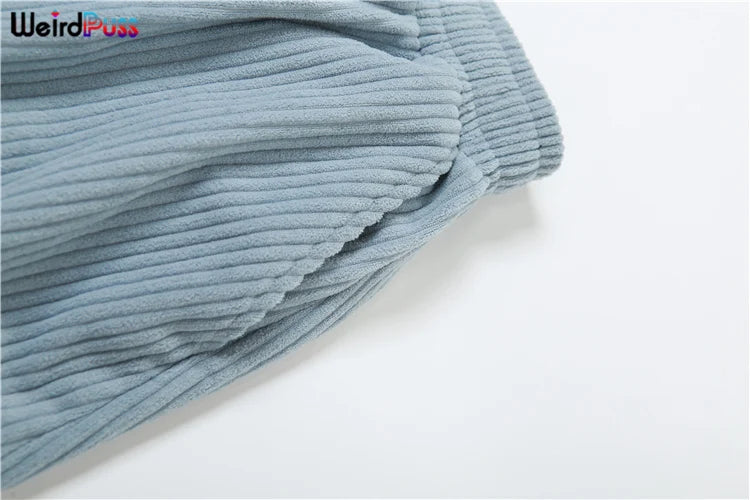 Weird Puss Y2K Casual Wide-Leg Pants Women Autumn Loose Simple Basic Pocket High Waist Trousers Corduroy Streetwear Long Bottoms