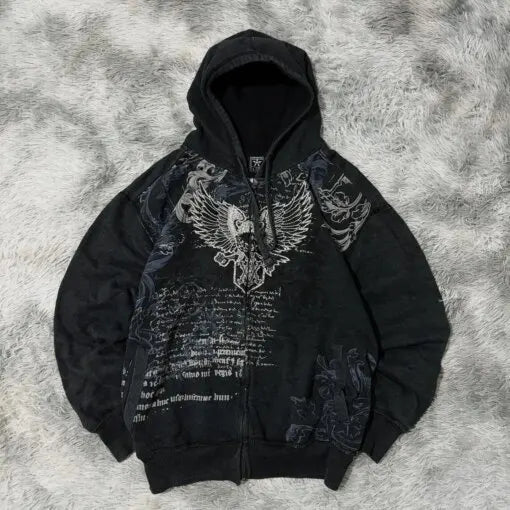 Harajuku Plum Tree Embroidered Oversized Pink Zipper Hoodies For Men and Women Y2K New Gothic Fashion Retro Street Sweatshirts