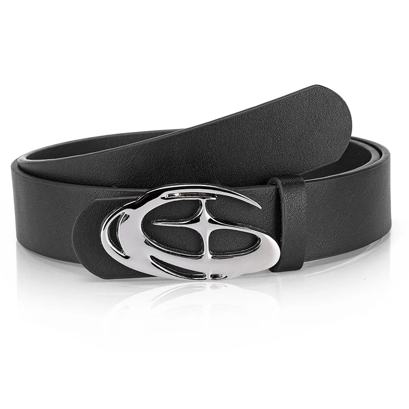 Creative Men's Geometric Automatic Buckle PU Belt Fashionable Men's Paired With Shorts Casual Pants Unique Design For Men