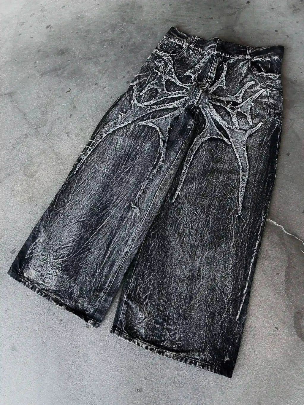 Gothic Retro Baggy Unisex Mopping Pants Y2K Phantom Jeans High Street Spider Embroidered Patch Hip Hop Streetwear Straight Jeans